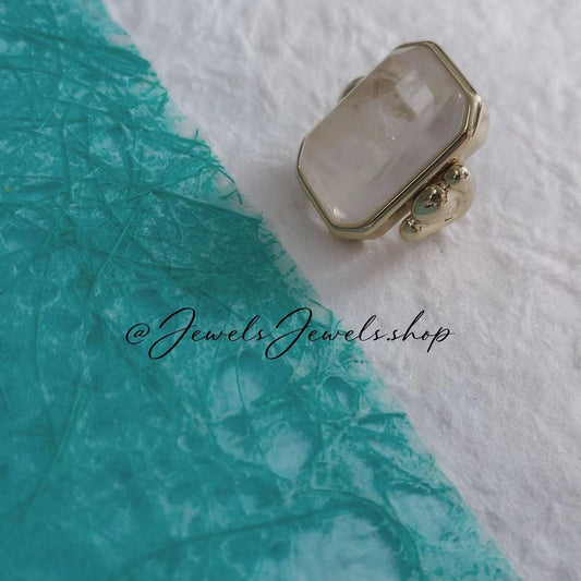 Natural square-cut crystal Gold Ring